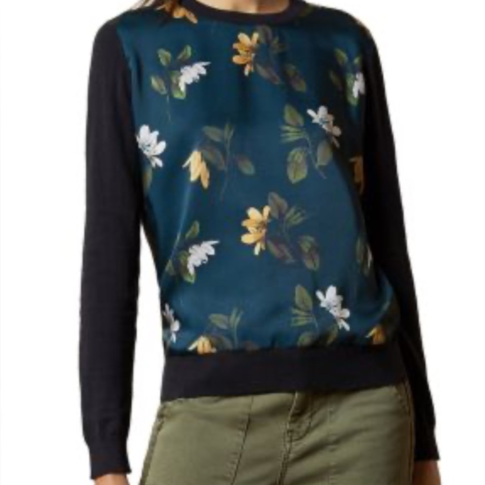 NWT Ted Baker Navy and Green Crew Neck Sweater with Knit Design